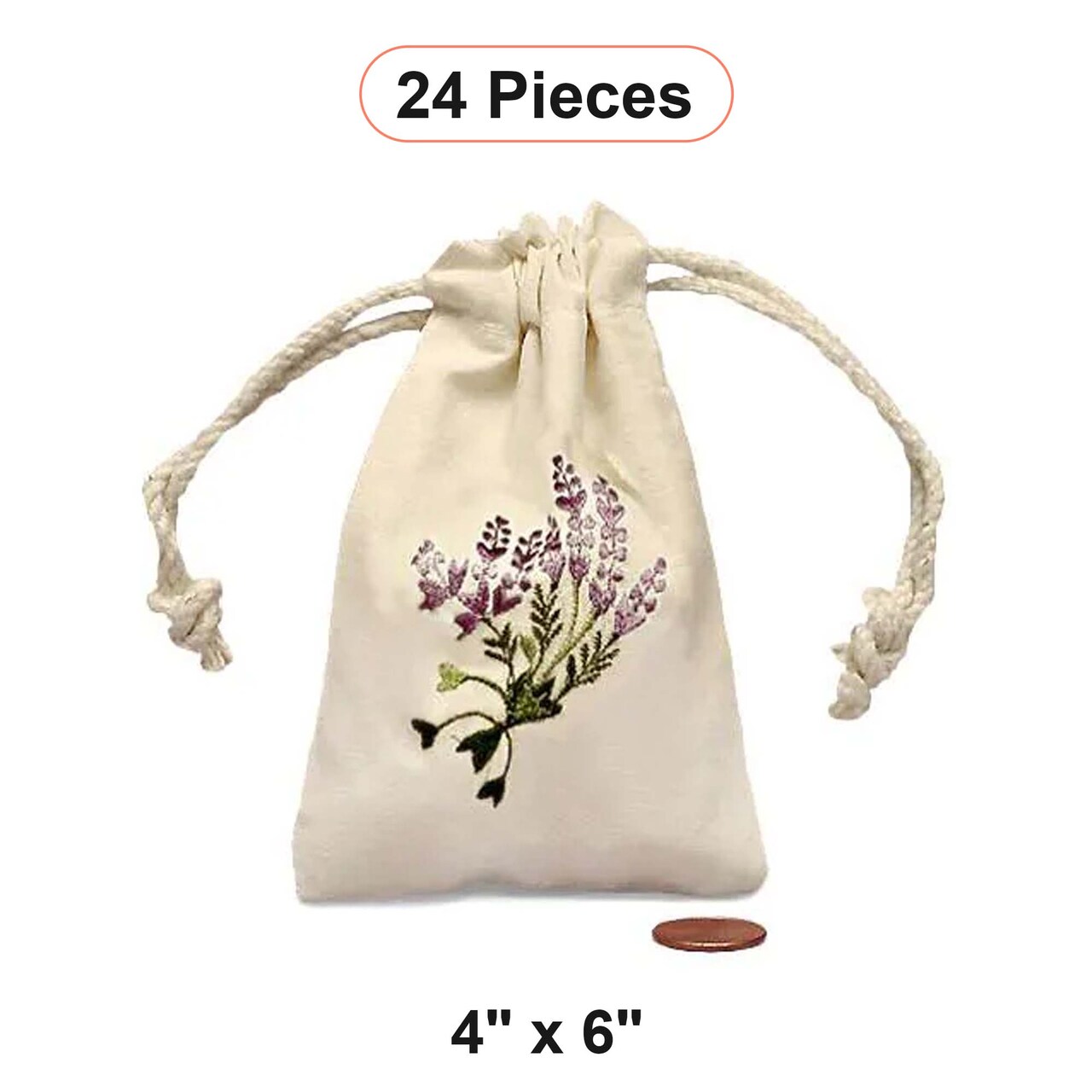 Standard Botanical Embroidered Cotton Muslin Pouch 4" x 6"